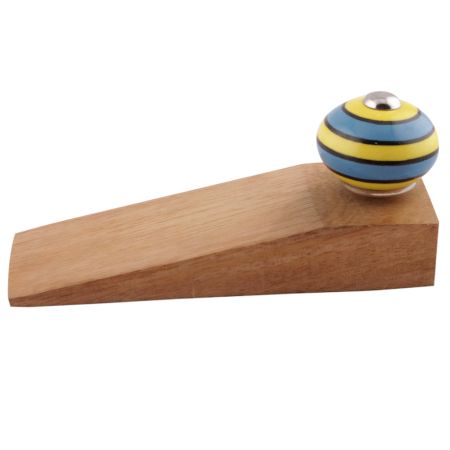 Turquoise And Yellow Striped Ceramic Floral Door Stoppers